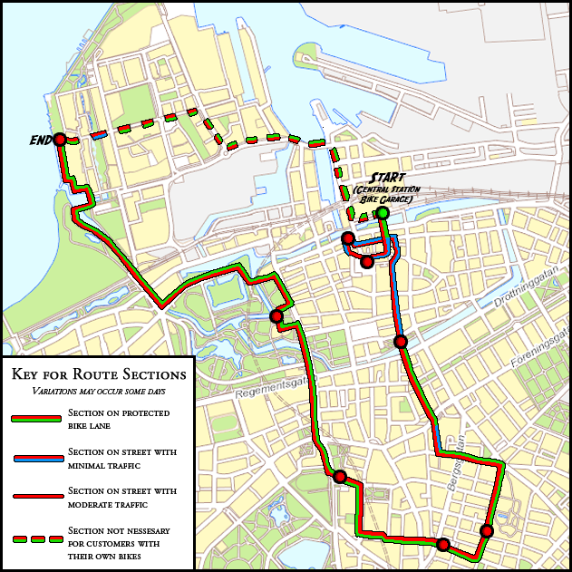 Map over the City Tour route