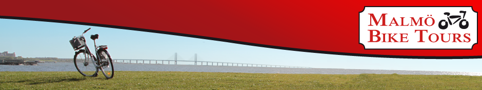 Logo and header scene for Malmö Bike Tours. Öresund bridge depicted.